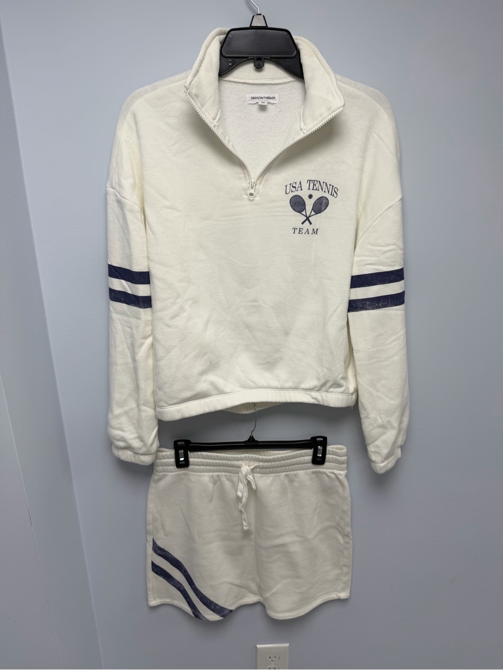 Grayson Threads Cream and Navy USA Tennis Team Pajama Set